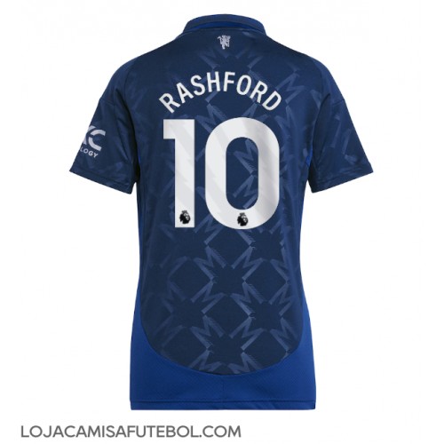 Camisa de Futebol Manchester United Marcus Rashford #10 Equipamento Secundário Mulheres 2024-25 Manga Curta